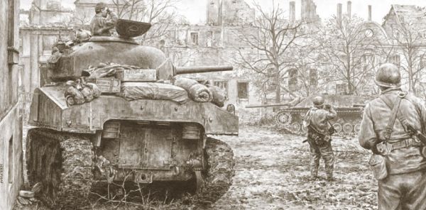 Wary soldiers and Sherman crew in action during the battle of Aachen, Germany in late 1944..jpg, 338.05 КБ, 864 x 426