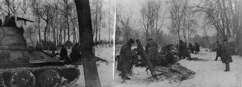 Расчеты 120-мм минометов подразделения лейтенанта Бурцева на позициях под Красным Селом. 19 января 1944 г.