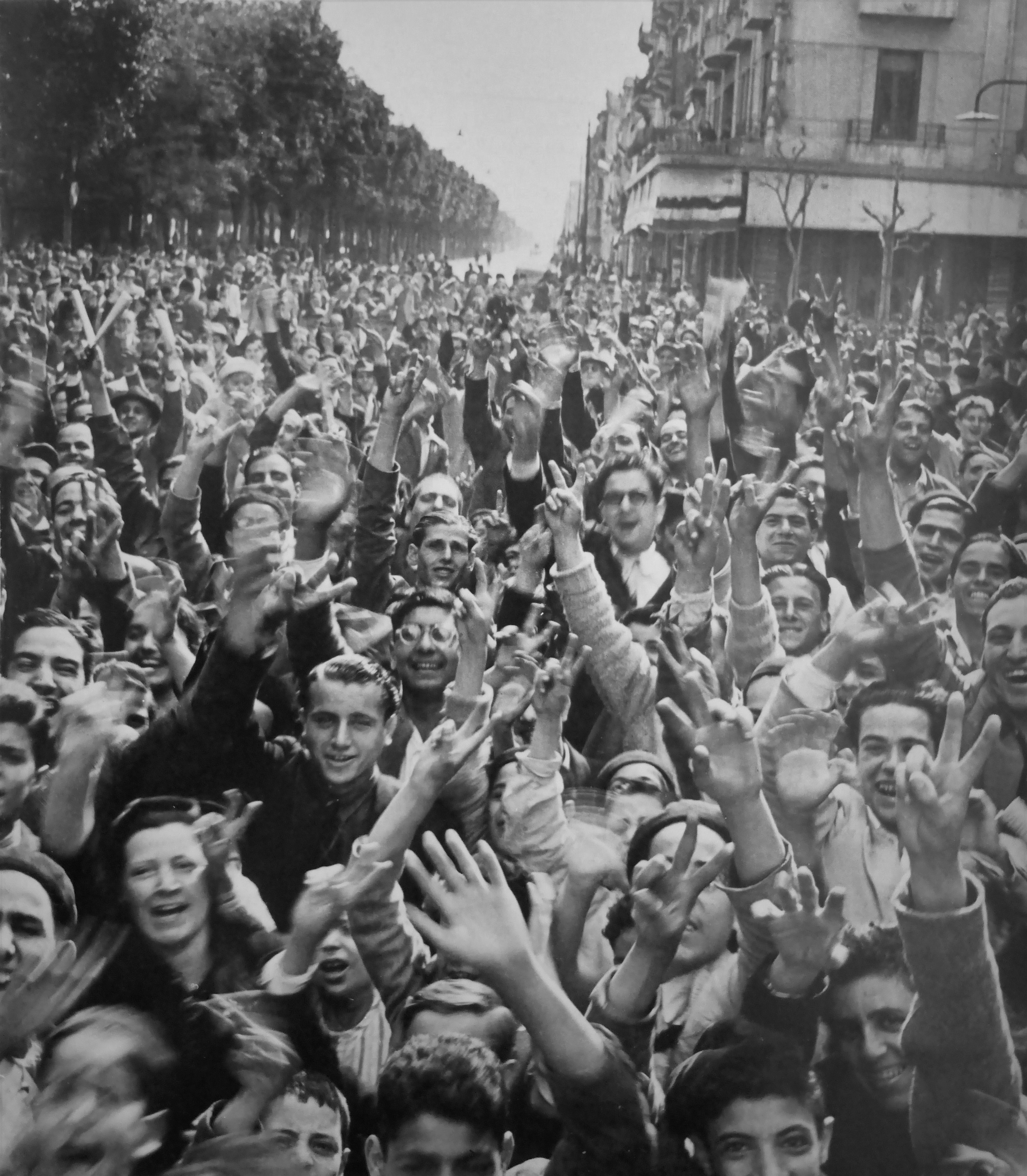 Возглас ликующий. Тунис май 1943. Французский протекторат Тунис. Освобождение Туниса 1943 года. Ликующий.
