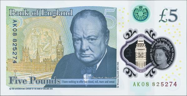 England 5 Pound Sterling note 2016 Sir Winston Churchill
