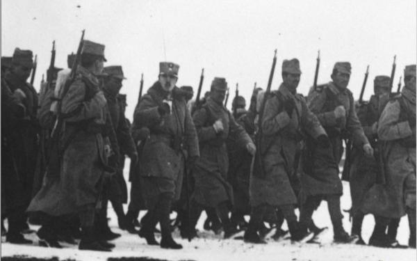 Romanian Infantry Marching Through the Snow
