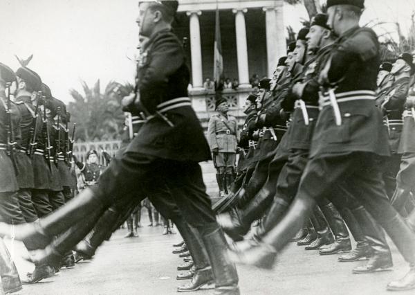 Benito Mussolin reviewing military parade Rome Italy December 3 1940 World War II