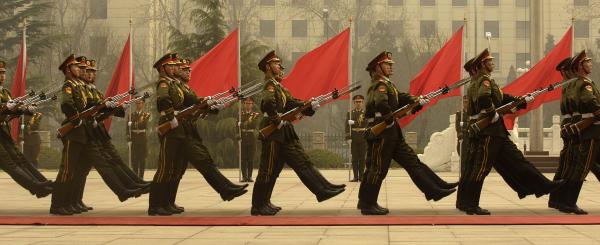 A Chinese People's Liberation Army honor guard company goosesteps