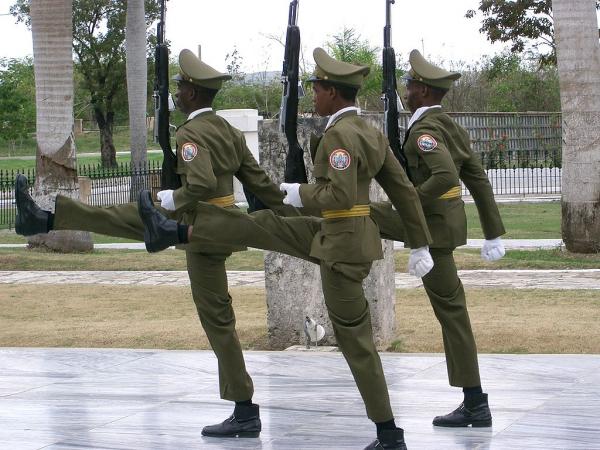 Cuban Honor Guards goose stepping at the Mausoleum of José Martí, Santiago de Cuba