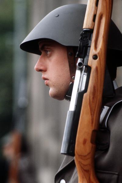 An East German military cadet guards the Neue Wache (New Guard House)