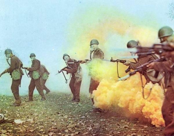 Soldiers of the Bulgarian People’s Army training for chemical warfare