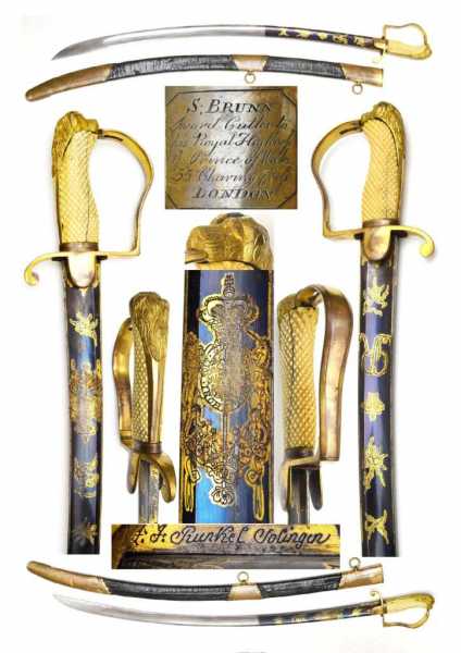 70 uk cavalry c1796 officers stirrup hilt lions head blue gilt brunn