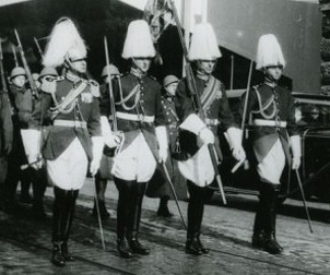 Romanian Royal Guard escort of King Carol II of Romania during his state visit to Czechoslovakia. In Prague, 28 October 1936 (2)