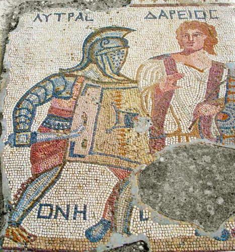 38 Мозаика из Куриона на Кипре. Гладиатор фракиец с сикой