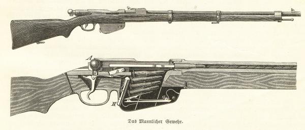Drawing of Mannlicher M1886 rifle, without the en bloc clip necessary for proper operation
