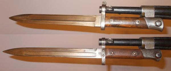 M1888 (top) and M1890 95 (below) Mannlicher bayonets on rifle