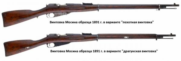  (вверху) и драгунская (внизу) винтовки Мосина обр. 1891 года 01