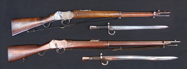  винтовки и штыки к ним 03. Пибоди М1874 (внизу) и Мартини Маузер (Пибоди Маузер) М1874 1912 (вверху) 01