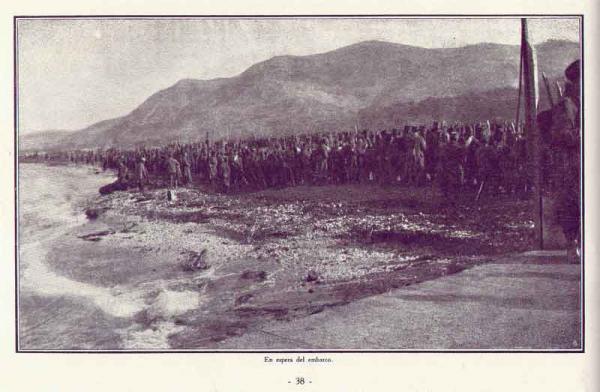Exhausted Serbian soldiers on the seashore in the expectation of Allied ships, February 1916