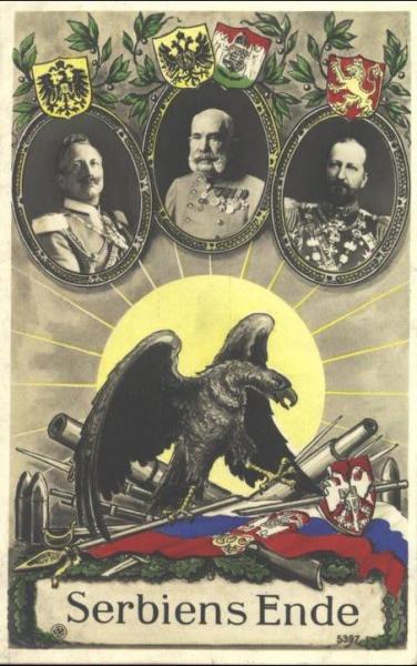 A propaganda postcard commemorating the victory of the Central Powers over Serbia in 1915