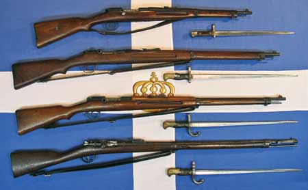  винтовки, карабины и штыки 02. Model 1903 M S Carbine, M1903 14 M S Infantry, M1903 M S Infantry Rifle and M1878 Greek Gras Inf