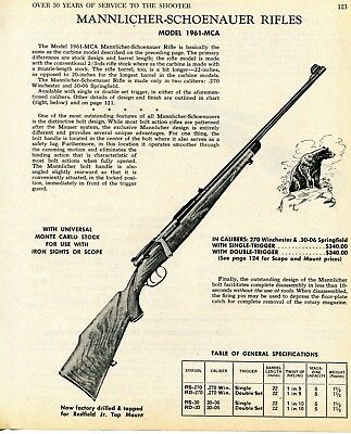 1970 Print Ad of Mannlicher Schoenauer Model 1961 MCA Rifle